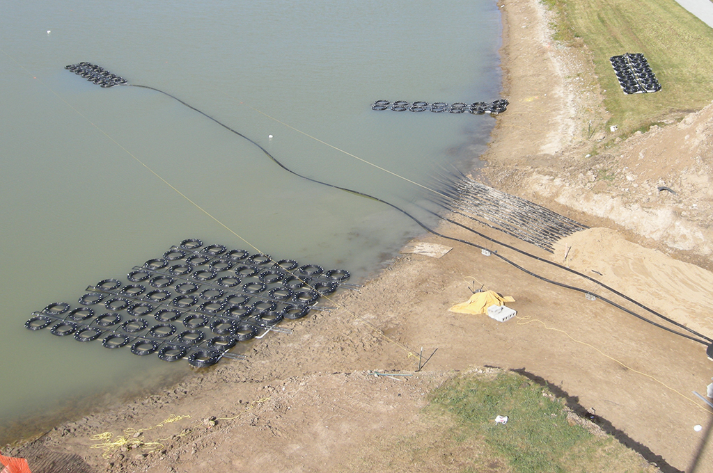 A closer look at the grids before they are filled with fluid and sunk to the bottom of the pond.